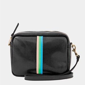 CLARE V. MIDI SAC 2 CROSSBODY BAG - BLACK LIZARD SCALE BODYBAG w STRAP